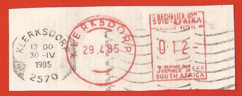 RSA-Cancel-Postmark-Post Mark-1985-Klerksdorp-Postage Paid