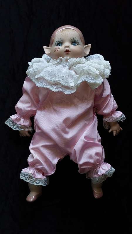 Kay McKee 1986 Pixie Doll. Pink. Very collectable Marked Bell Ceramics