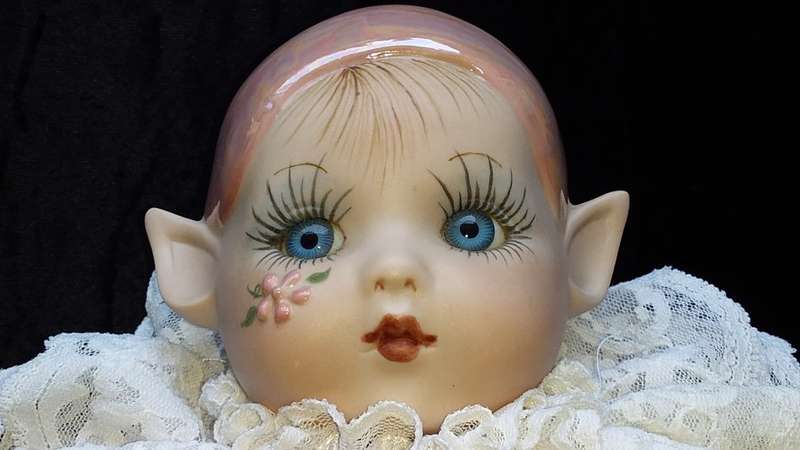 Kay McKee 1986 Pixie Doll. Pink. Very collectable Marked Bell Ceramics