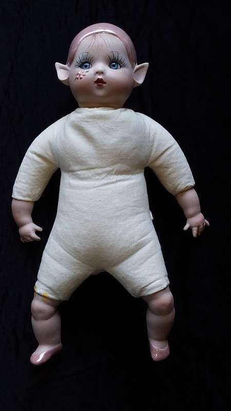 Kay McKee 1986 Pixie Doll. Pink. Very collectable Marked Bell Ceramics