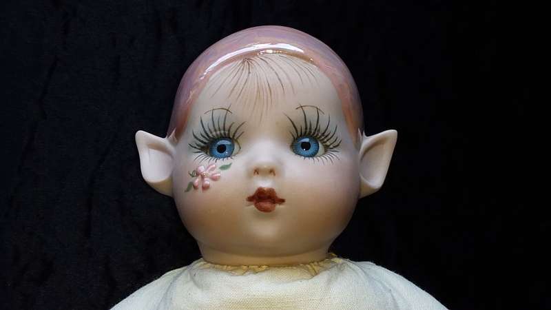 Kay McKee 1986 Pixie Doll. Pink. Very collectable Marked Bell Ceramics
