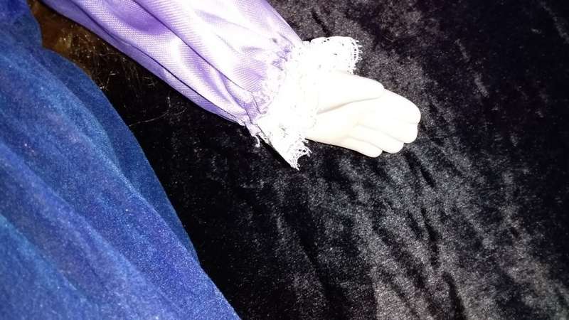 Collectors Doll with Glasses. Purple outfit. -Not Marked