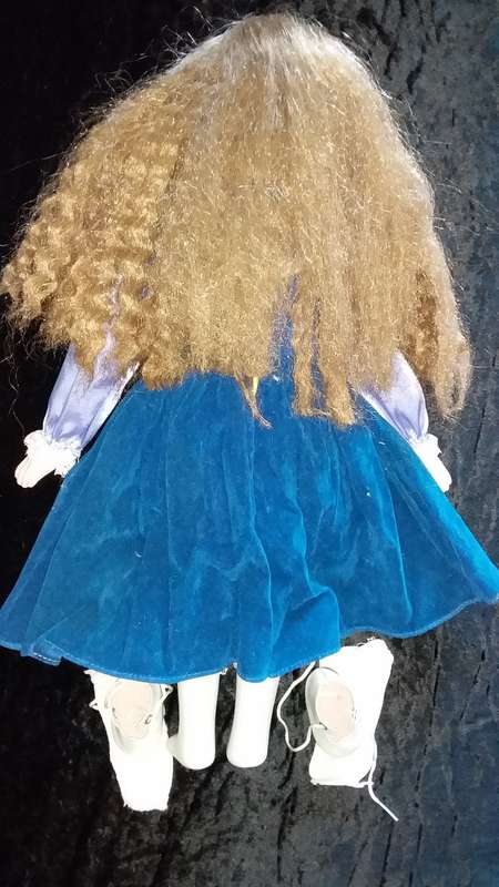 Collectors Doll with Glasses. Purple outfit. -Not Marked