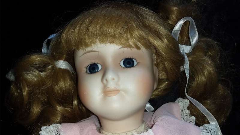 Collectors Doll- Marked- Heritage Dolls. Pink dress and white lace trim