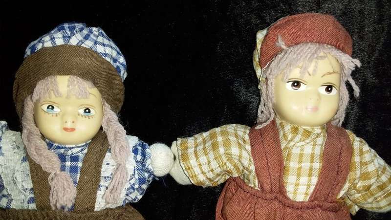 Pair of Collectors Dolls-Small- Not Marked Check shirts and brown overalls
