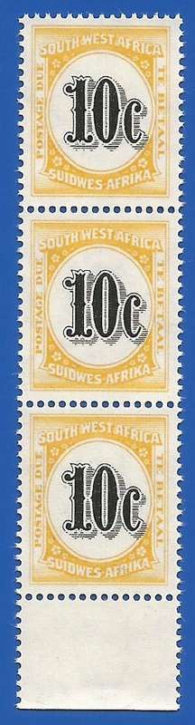 SWA 1961 Postage dues SACC61 - MNH - Marginal Piece Vignette shifted to the right