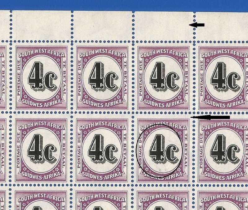 SWA- 4c- 1961 Postage dues SACC58- MNH - LINES THROUGH 3 STAMPS.