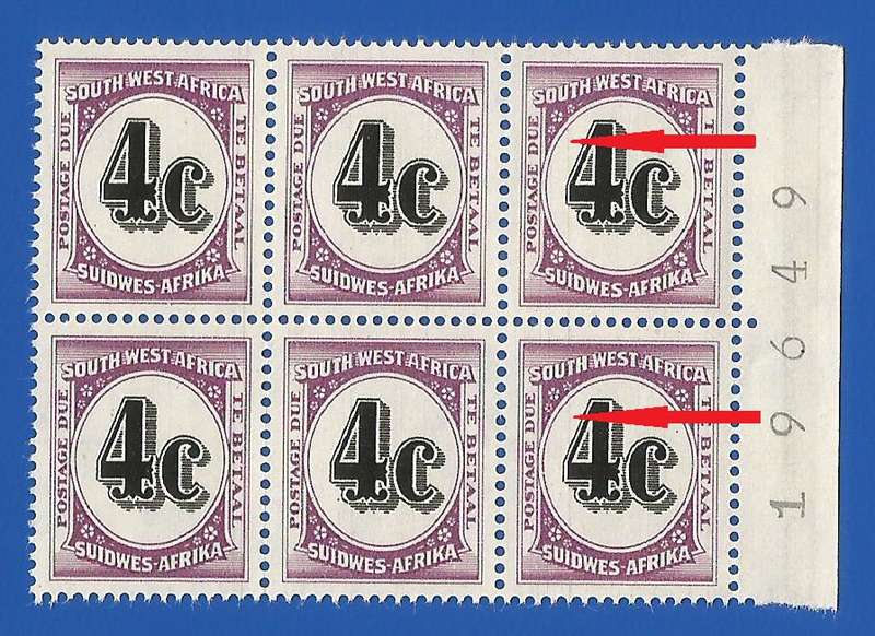 SWA- 4c- 1961 Postage dues SACC58- MNH - lines through stamp. Sheet number
