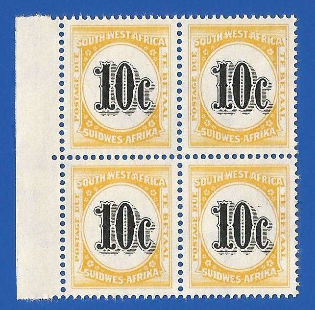 SWA 1961 Postage dues SACC61 - MNH Vignette shifted to the right, Marginal piece