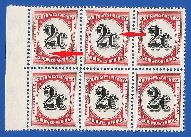 SWA- Postage dues- SACC57 - 2c - MNH lines through stamp