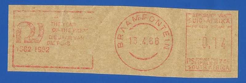 RSA- Used- Cancel- Postmark- Post Mark-1986-Braamfontein