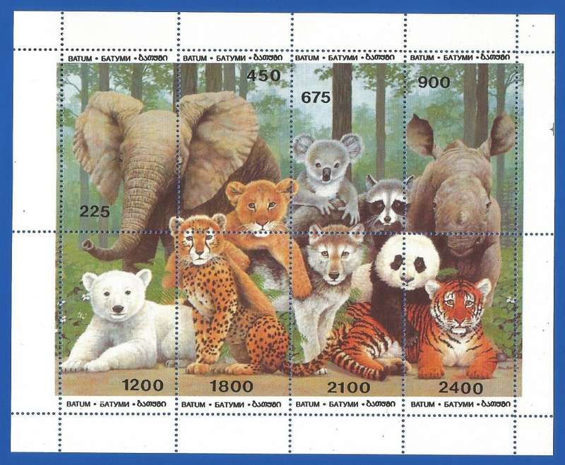 Batum- Russian State- MNH- Miniature Sheet-Thematic- Fauna- Wild Animals- Shifted Perfs
