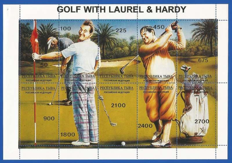 Russian State- MNH- Miniature Sheet-Thematic- Sport-Golf-Laurel and Hardy- Shifted Perfs
