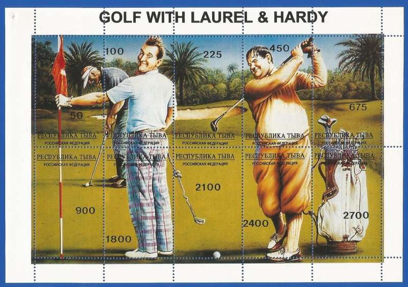 Russian State- MNH- Miniature Sheet-Thematic- Sport-Golf-Laurel and Hardy- Shifted Perfs
