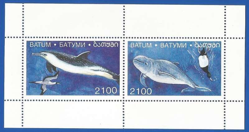 Batum- Russian State- MNH- Miniature Sheet-Thematic-Fauna-Sea Life-Fishes-Birds- Shifted Perfs