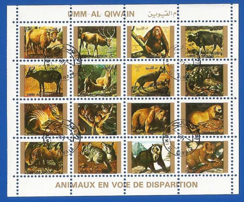 Umm-Al-Qiwain -Used-M/S-1972 Airmail - Endangered Animals -Thematic-Fauna-Wild Animals