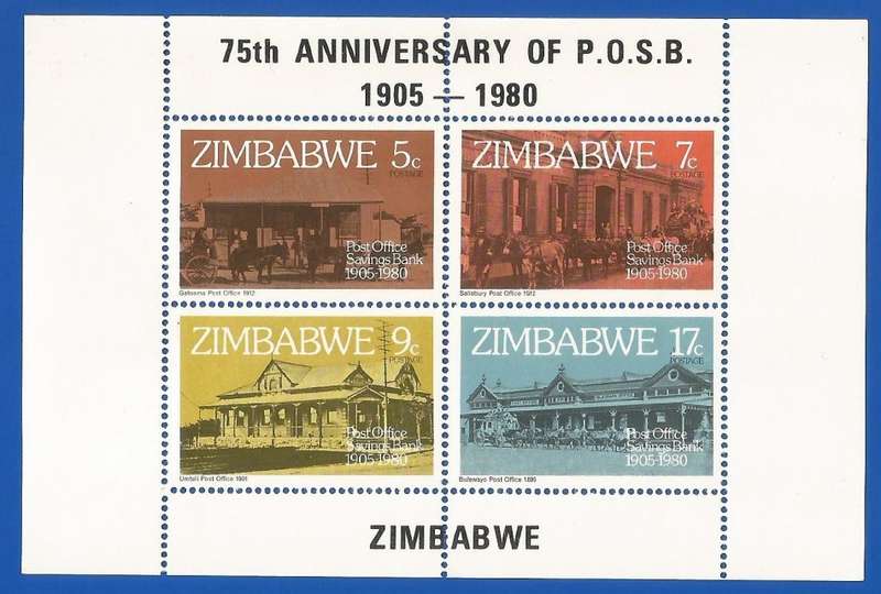 Zimbabwe-MNH-M/S-1980-75th Anniversary of P.O.S.B.-Thematic-Buildings-Post Office