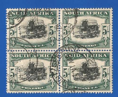 Union of South Africa SACC62 Seepunt canceller - Used- Block- 5/- Thematic- Transport- Wagon