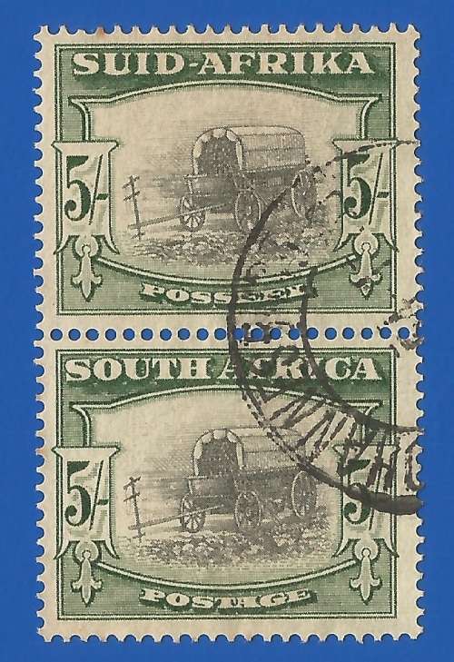 Union of South Africa SACC - Used- Pair- 5/- Thematic-Transport-Wagon