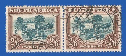 Union of South Africa SACC50a - Used- Pair- 2`6- Thematic-Transport-Wagon `Leeuwpoort` cancel