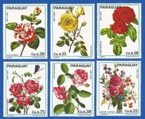Paraguay- 1974 Roses MNH- Part Set-Thematic- Flora- Flowers- Plants