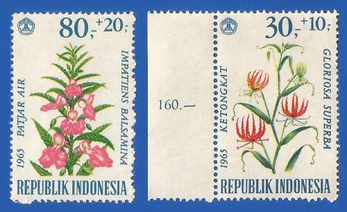 Indonesia- MM- 1965 Flowers Surtaxed - Thematic- Flora- Flowers- Plants