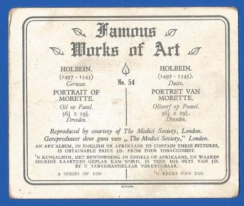 Vintage-Collectable-1xCigarette/Tobacco Card-Famous works of Art-No54-Portrait of Morette