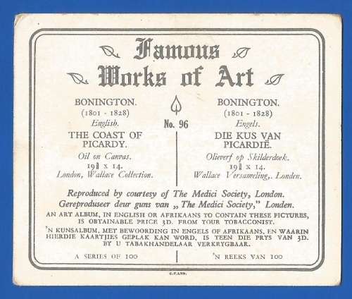 Vintage-Collectable-1xCigarette/Tobacco Card-Famous works of Art-No96-The Coast of Picardy