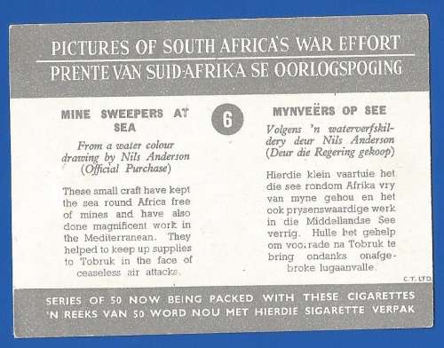 Vintage-Collectable-1xCigarette/Tobacco Card-Pictures of South Africa`s War Effort-No6-At Sea