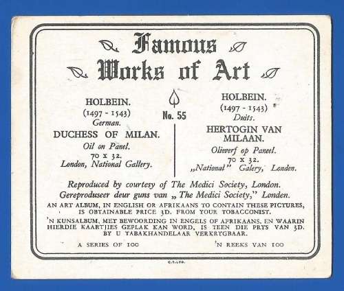 Vintage-Collectable-1xCigarette/Tobacco Card-Famous Works Of Art-No55-Duchess Of Milan