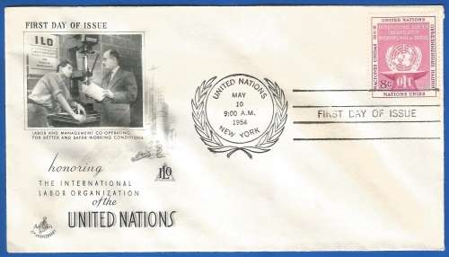 UN FDC 1954 International Labour Organization  -Used-Post Mark-New York-Collectable-Thematic-Symbol