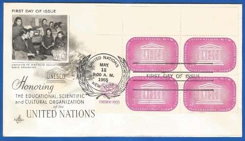 United Nations-FDC-1955 UNESCO-Used-Post Mark-New York-Collectable-Thematic-Symbol