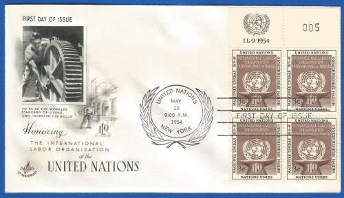 United Nations-FDC-1954 ILO Sheet number -Used-Post Mark-New York-Collectable-Thematic-Symbol