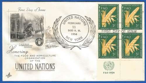United Nations-FDC-1954 FAO -Used-Post Mark-New York-Collectable-Thematic-Food-Agriculture-Flora