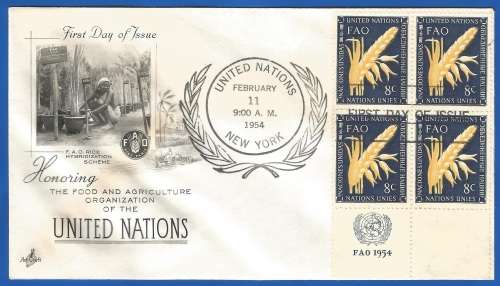 United Nations-FDC FAO -1954-Used-Post Mark-New York-Collectable-Thematic-Food-Agriculture-Flora
