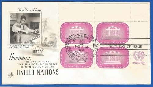 United Nations-FDC-1955 U.N. Educational, Scientific and Cultural Organizati-Used-Post Mark-New York