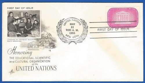 United Nations-FDC-1955 U.N. Educational, Scient-Used-Post Mark-New York-Collectable-Thematic-Symbol