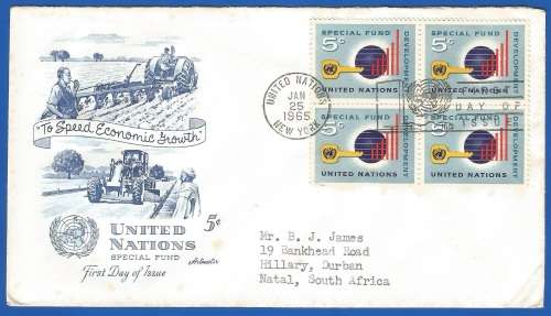United Nations-FDC-1965 U.N. Special Fund -Used-Post Mark-New York-Collectable-Thematic-Symbol