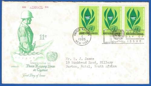 UN-FDC-1965 Peace-keeping Force in Cyprus -Used-Post Mark-New York-Collectable-Thematic-Symbol