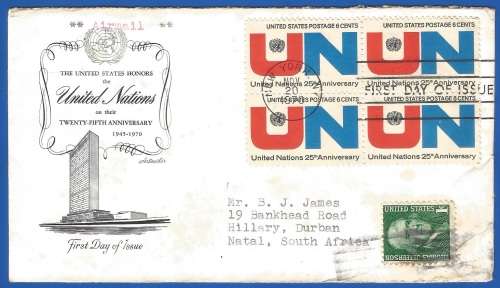 USA -FDC-1970 20th Anni of UN-Used-Post Mark-New York-Collectable-Thematic-Symbol