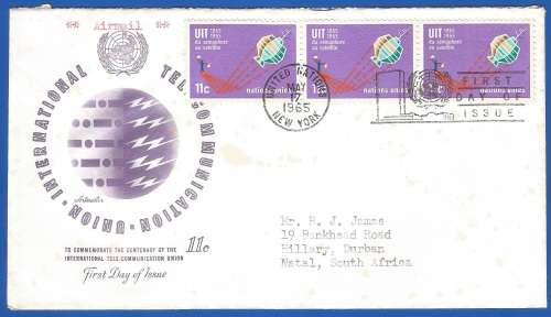 United Nations-FDC-1965 The 100th Anni of ITU -Used-Post Mark-New York-Collectable-Thematic-Symbol