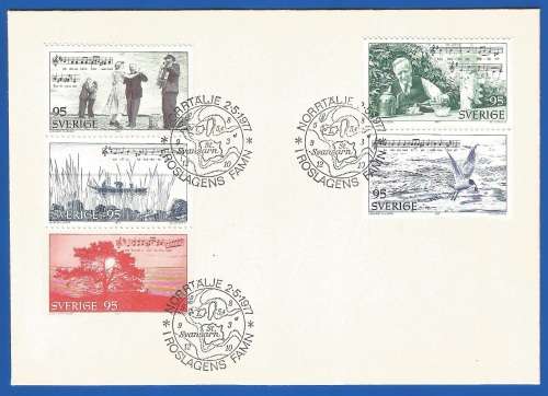 Sweden-FDC-1977 Roslagen District-Used-Collectable-Thematic-Famous person-Music-Dance-Fauna-Flora