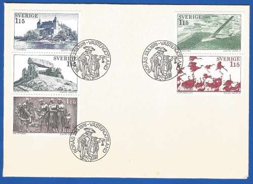 Sweden-FDC-1978 Västergötland -Used-Collectable-Thematic-History-Plane-Fauna-Landscape