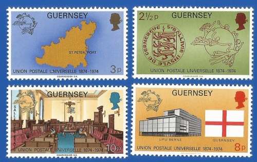 Guernsey 1974 The 100th Anniversary of The Universal Postal Union -MNH-Thematic-Map-Building-Symbol