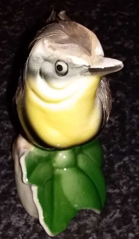 Capri - Hand pained bird with real feathers. Collectable - Ornament