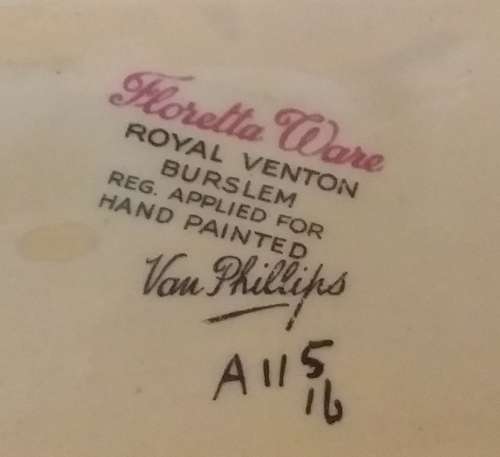 Royal Venton Floretta Ware Burslem Poppy design -Hand Painted-Van Phillips Collectable-Vintage