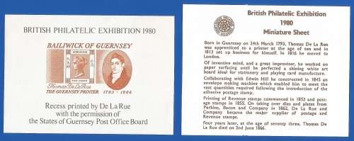 Bailiwick Of Guernsey-1980 Philatelic exhibition -M/S-Imperforated-MNH-Thematic-Famous Person