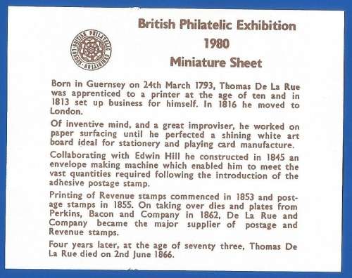 Bailiwick Of Guernsey-1980 Philatelic exhibition -M/S-Imperforated-MNH-Thematic-Famous Person