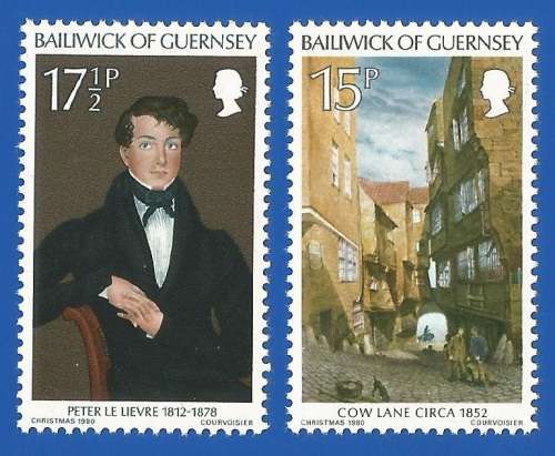 Bailiwick Of Guernsey-1980 Christmas Stamps -MNH-Thematic-Art-Painting-Buildings-Famous Person