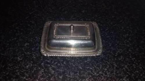 Vintage-Collectable-Metal Dish with glass Butter pat dish -No Name-Marks and Rust noted